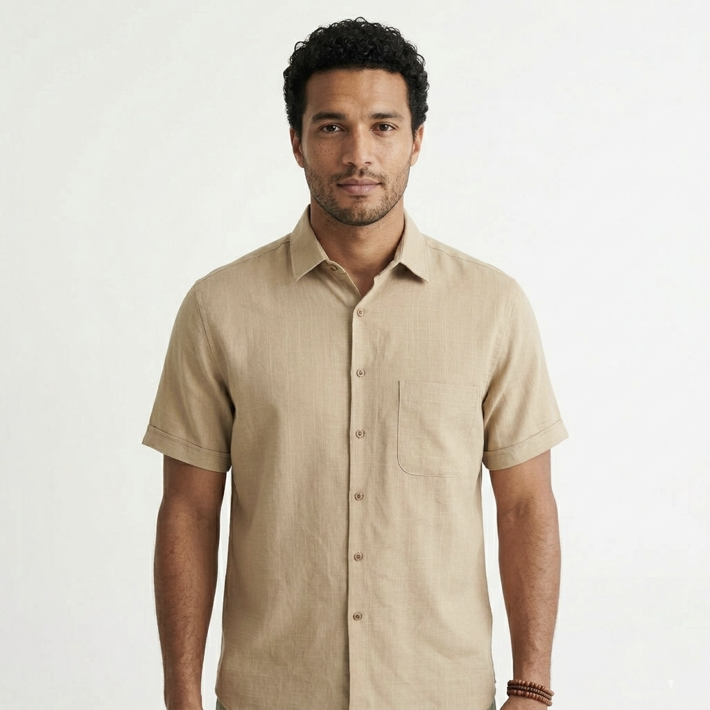 Camisa manga corta tipo lino taupe