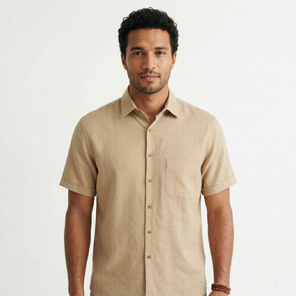 Camisa manga corta tipo lino taupe