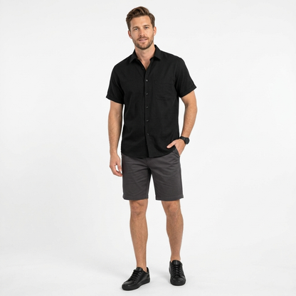 Camisa Manga corta Black Dobby – Textura Premium en Relieve