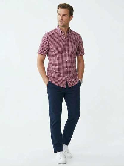 Camisa Manga corta a cuadros rojo bottom down
