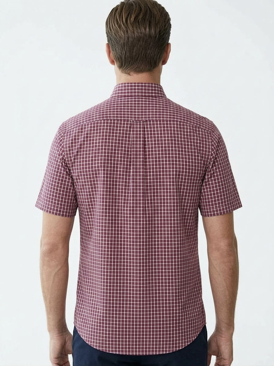 Camisa Manga corta a cuadros rojo bottom down