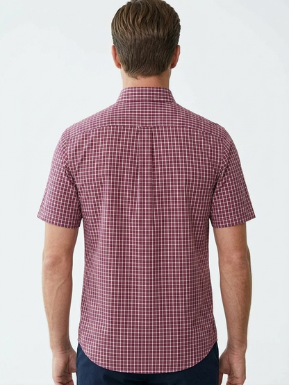 Camisa Manga corta a cuadros rojo bottom down