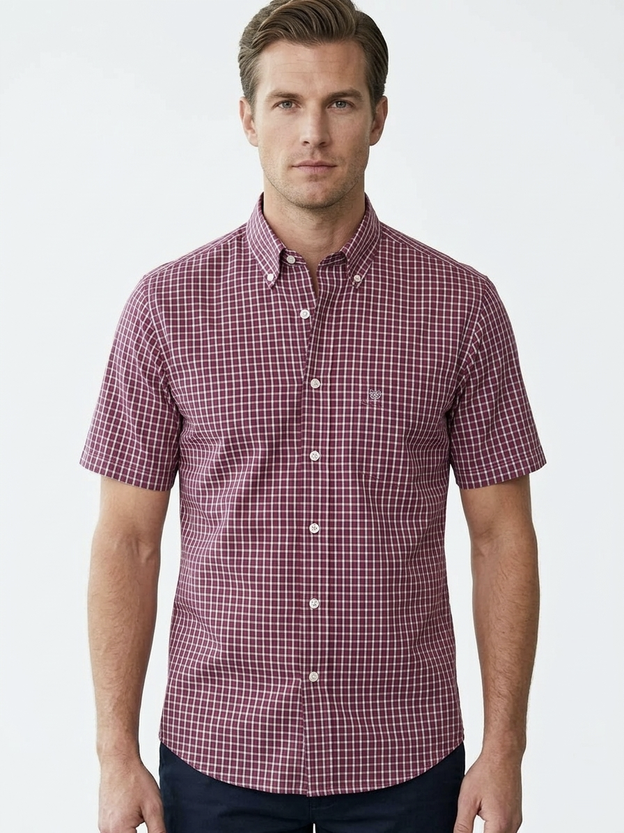 Camisa Manga corta a cuadros rojo bottom down