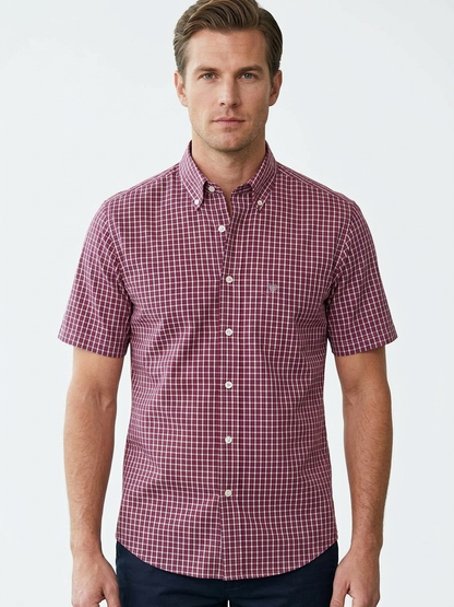 Camisa Manga corta a cuadros rojo bottom down