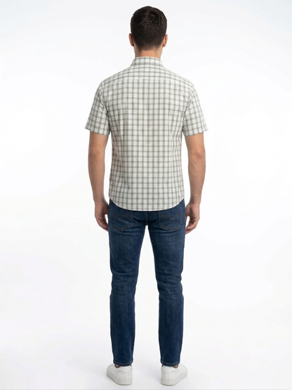 Camisa de Manga Corta Cuadros Verde Olivo Michel Blanc