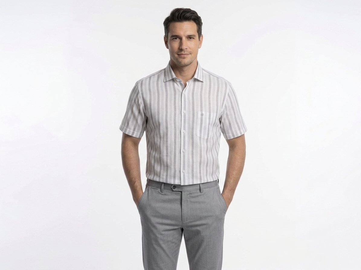 Camisa manga corta Caballero Gris Perla  Elegancia y Confort