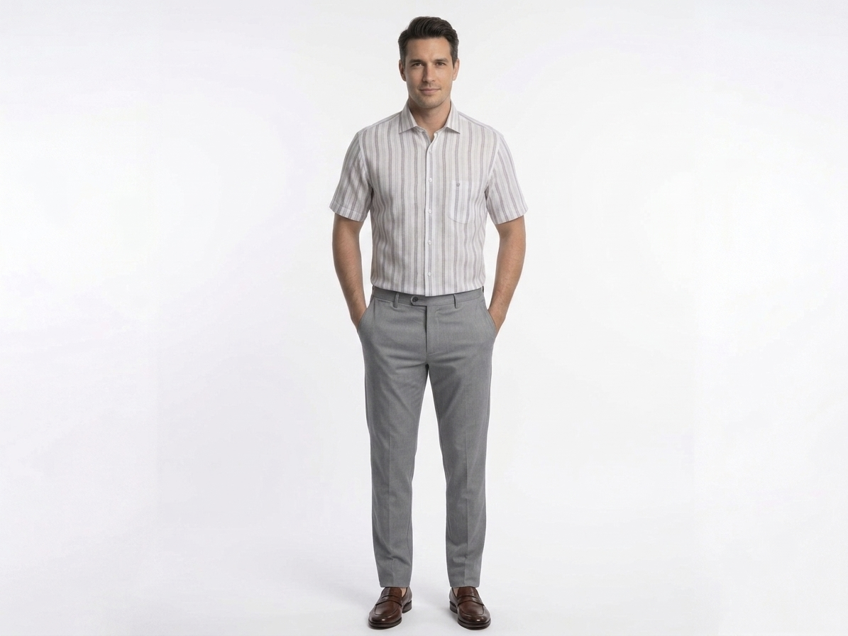 Camisa manga corta Caballero Gris Perla  Elegancia y Confort