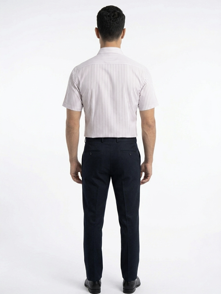 Camisa de Vestir Manga Corta a Rayas Vino–Corte Moderno