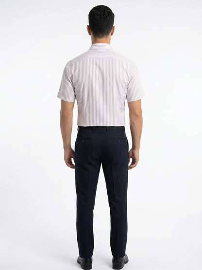 Camisa de Vestir Manga Corta a Rayas Vino–Corte Moderno