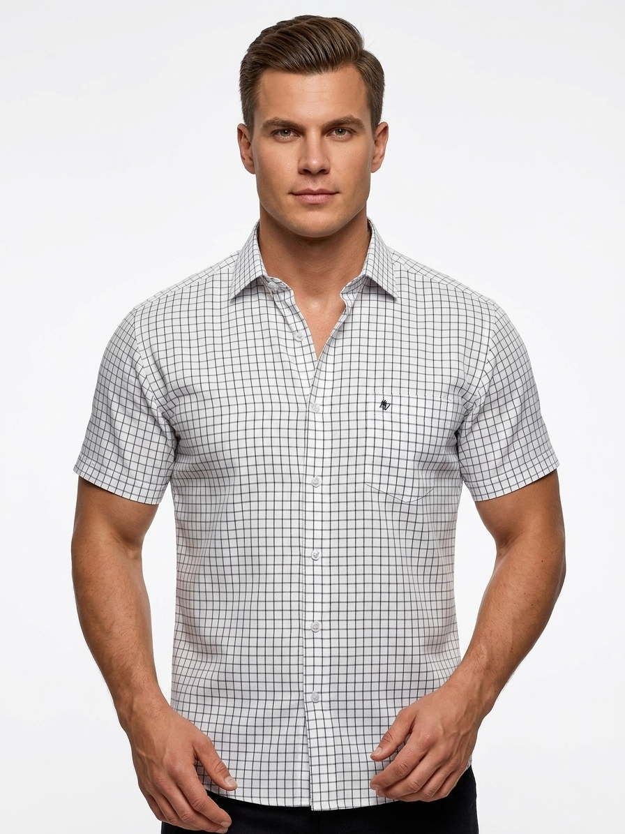 Camisa Casual Michel Blanc – Cuadros negro Classic Grid