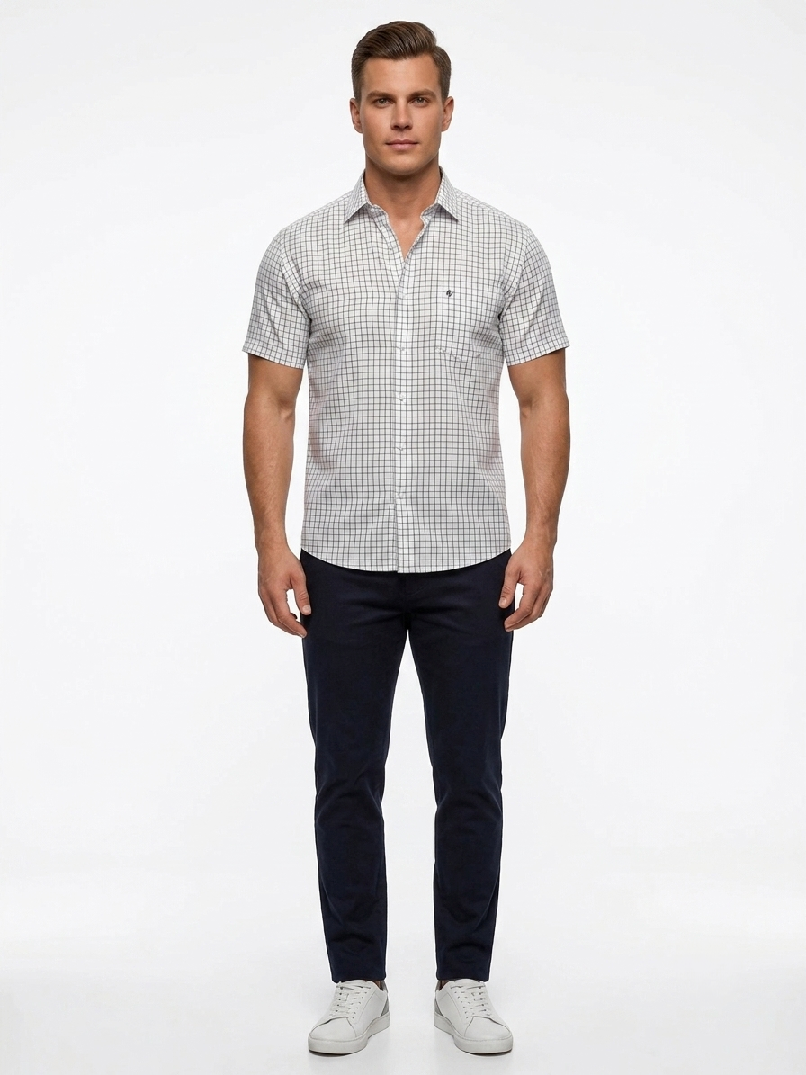 Camisa Casual Michel Blanc – Cuadros negro Classic Grid