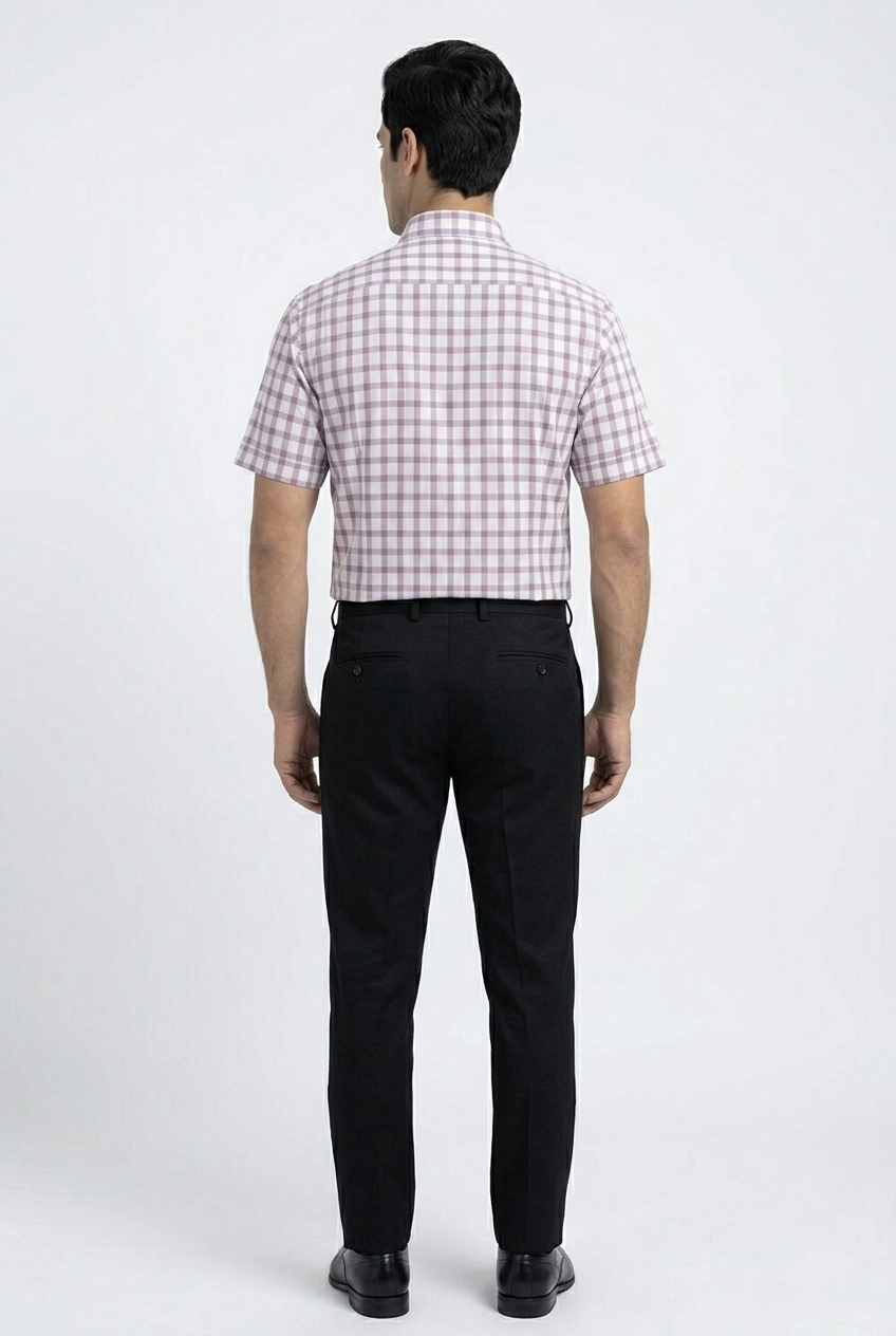 Camisa de Manga Corta Cuadros violeta Michel Blanc – Elegancia Casual para Caballero