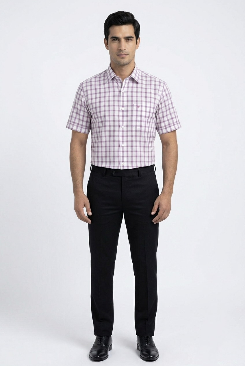 Camisa de Manga Corta Cuadros violeta Michel Blanc – Elegancia Casual para Caballero