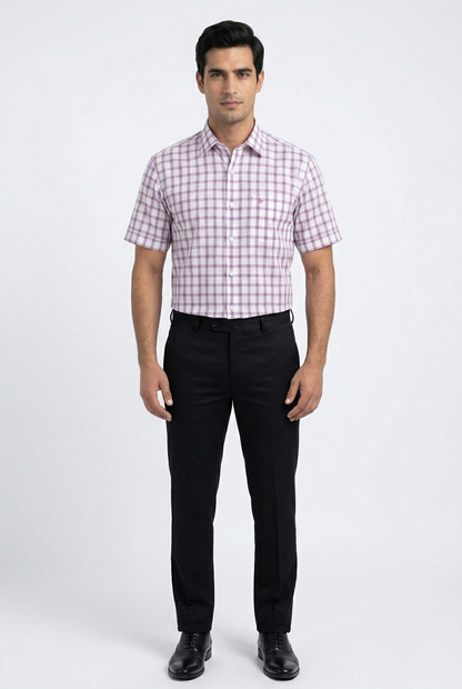 Camisa de Manga Corta Cuadros violeta Michel Blanc – Elegancia Casual para Caballero