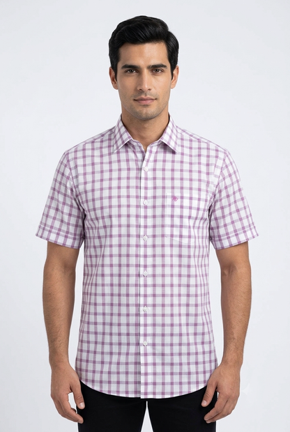 Camisa de Manga Corta Cuadros violeta Michel Blanc – Elegancia Casual para Caballero