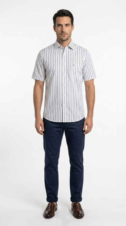 Camisa de Manga Corta Rayas Azul Marino Michel Blanc