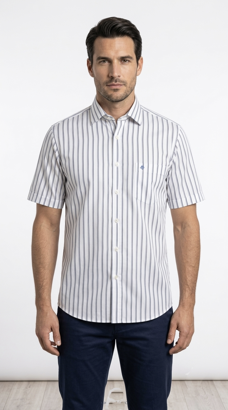 Camisa de Manga Corta Rayas Azul Marino Michel Blanc