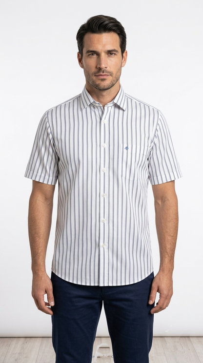 Camisa de Manga Corta Rayas Azul Marino Michel Blanc