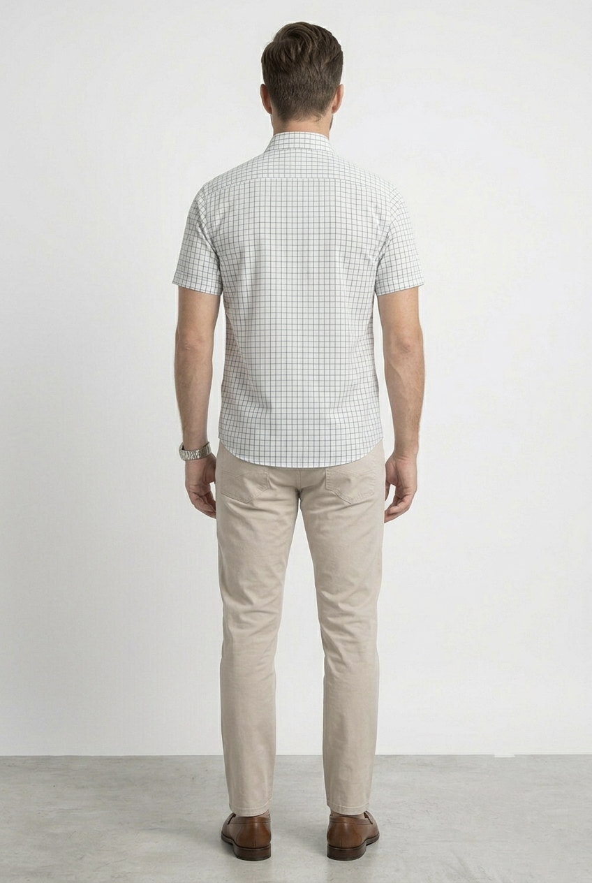 Camisa Casual de Manga Corta a Cuadros azul