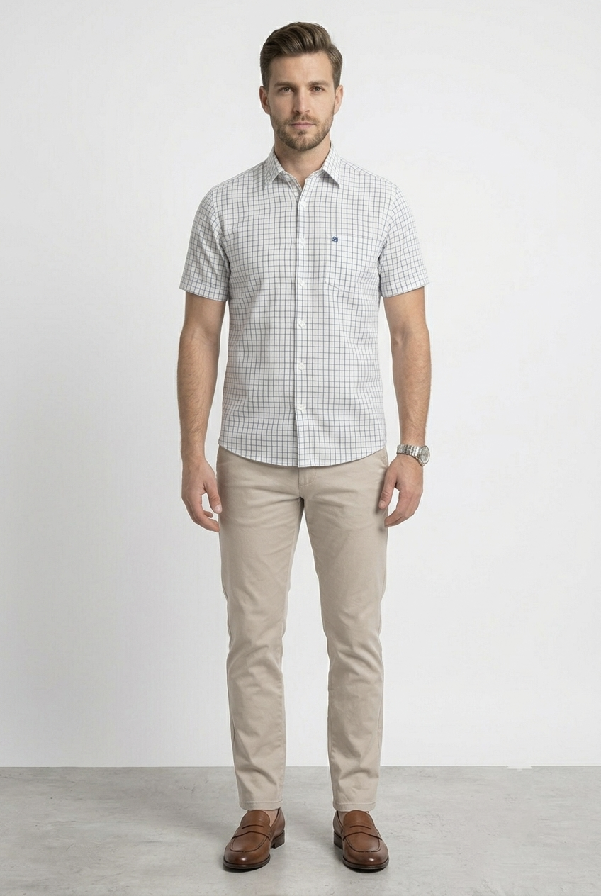 Camisa Casual de Manga Corta a Cuadros azul