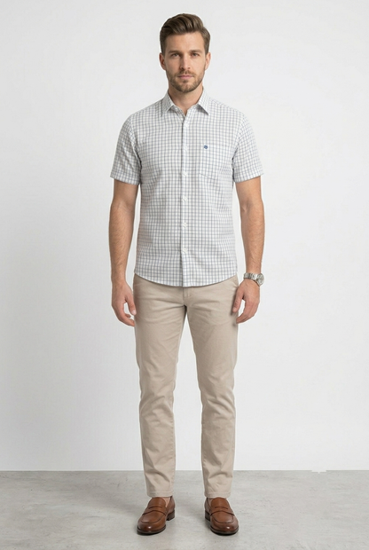 Camisa Casual de Manga Corta a Cuadros azul