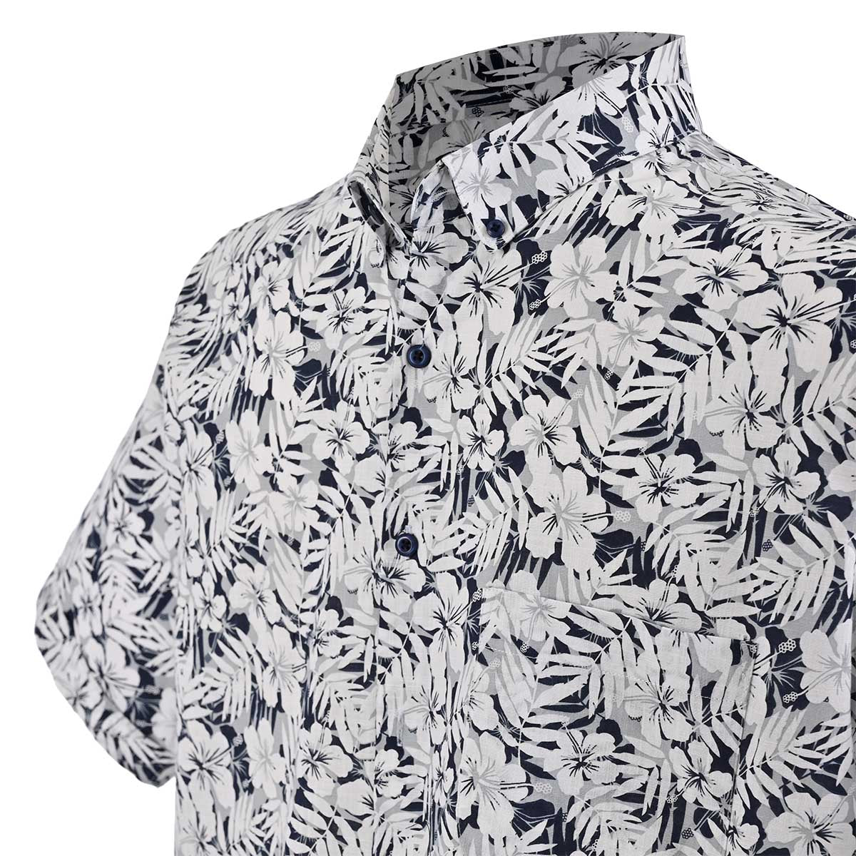 Camisa Manga corta negra con blanco floreada Botton down