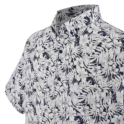 Camisa Manga corta negra con blanco floreada Botton down