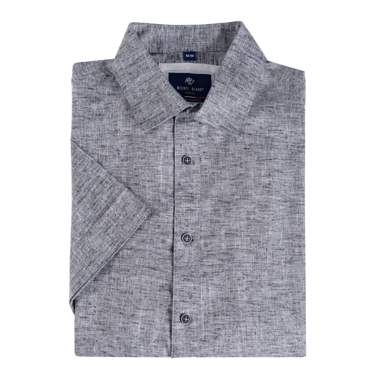 Camisa manga corta tipo lino gris oxford