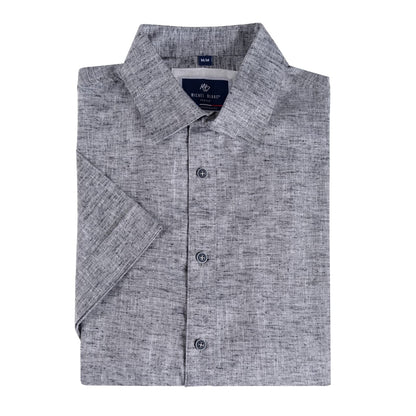 Camisa  De Manga Corta De Lino Gris Oxford