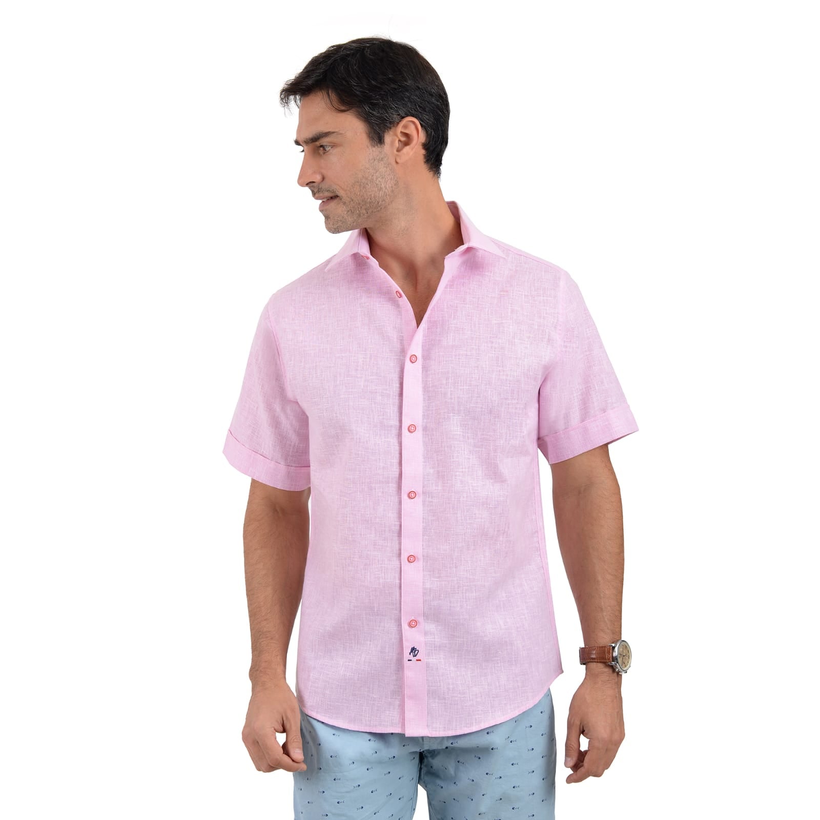 Camisa rosa 2024 hombre manga corta