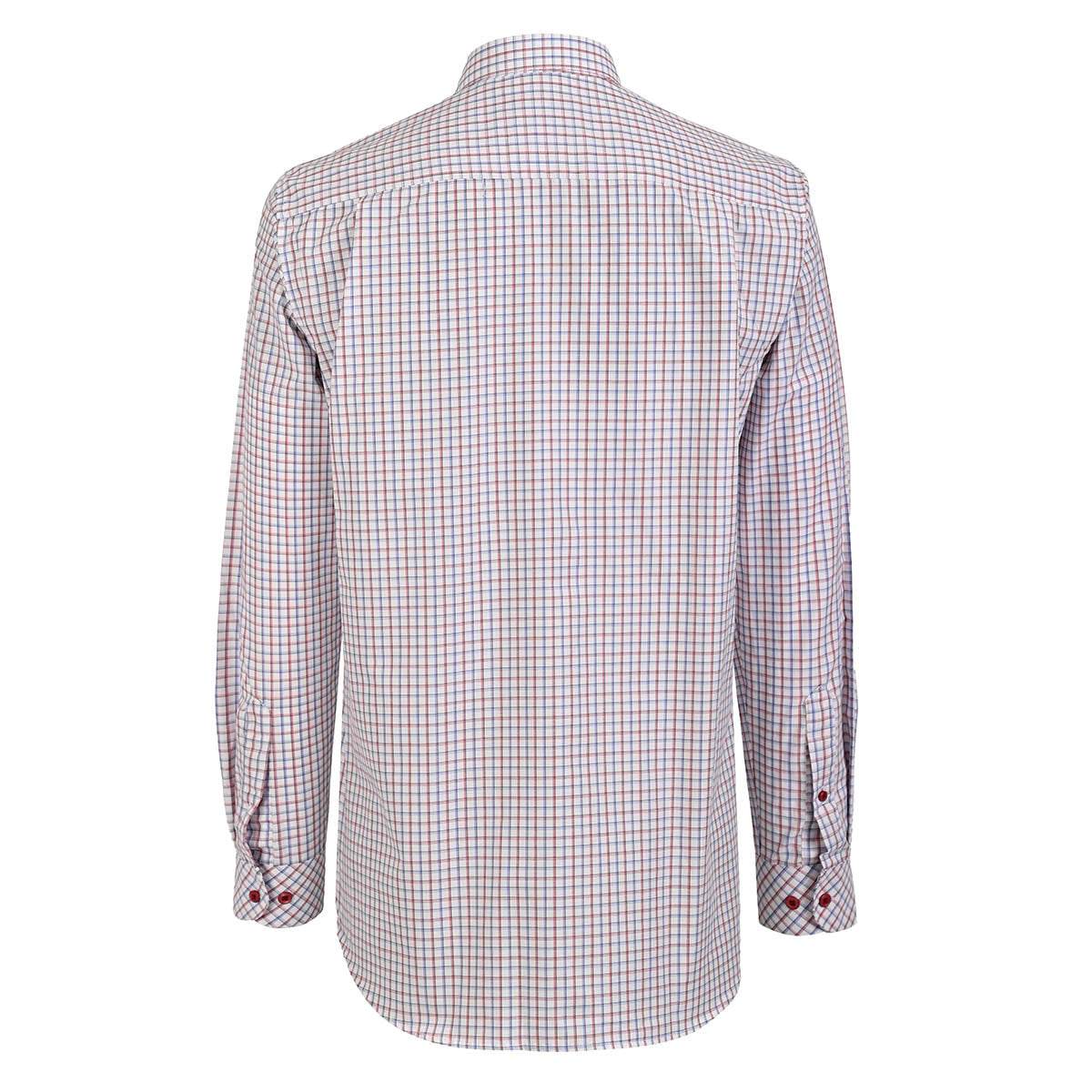 Camisa de vestir con patrón de cuadros y toque moderno en rojo