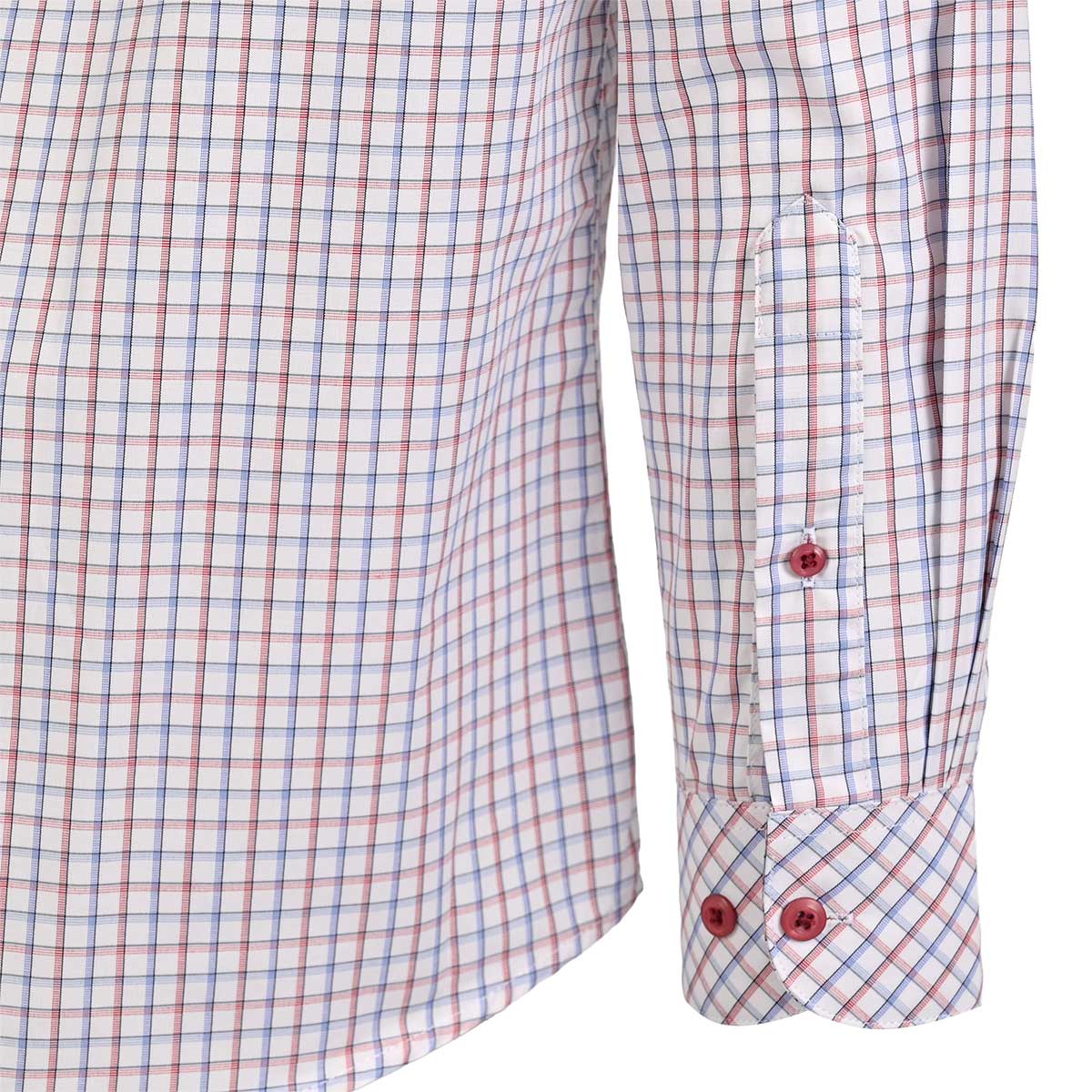 Camisa de vestir con patrón de cuadros y toque moderno en rojo