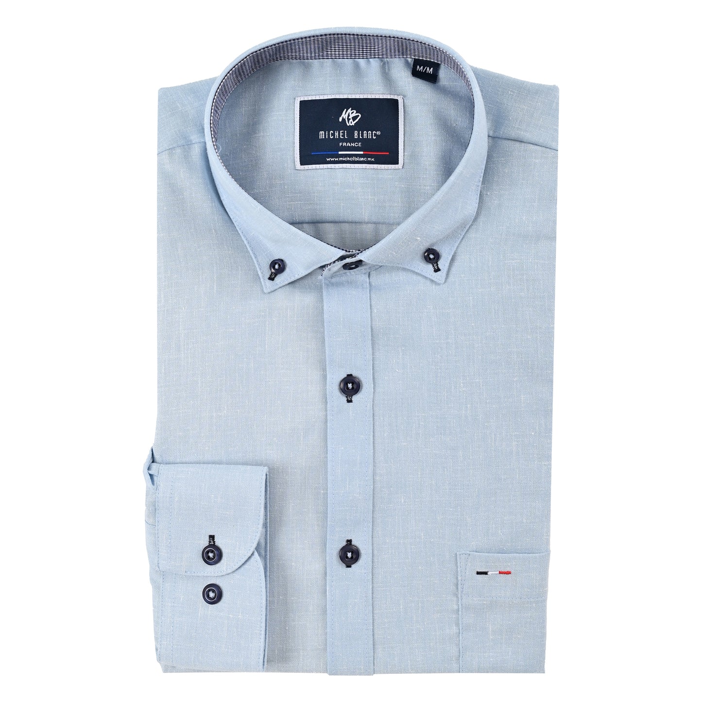 Camisa manga larga turquesa Botton down tipo lino