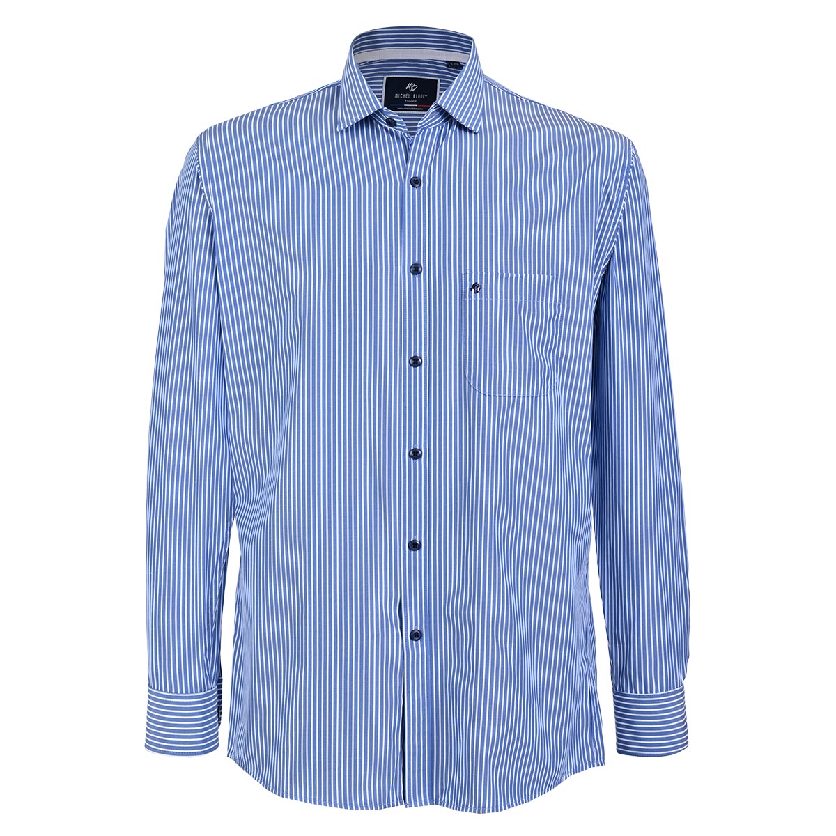 Camisa manga larga azul Francia con rayas blancas