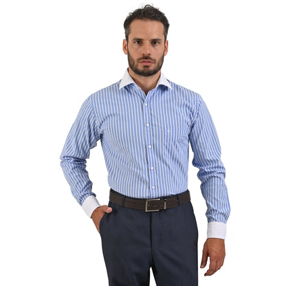 Camisa Michel Blanc Cuello y Puño blanco, azul con rayas