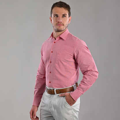 Camisa Casual Manga Larga Rojo Para Hombre