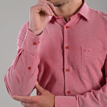 Camisa Casual Manga Larga Rojo Para Hombre