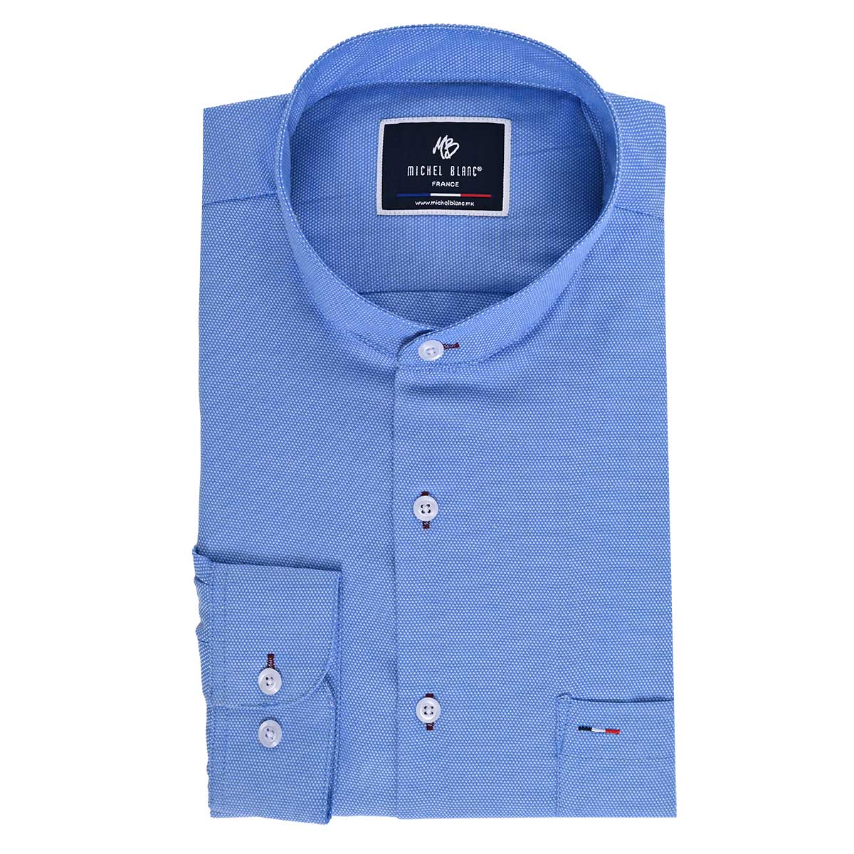 Camisa Manga Larga Cuello Mao Celeste – Classic Fit