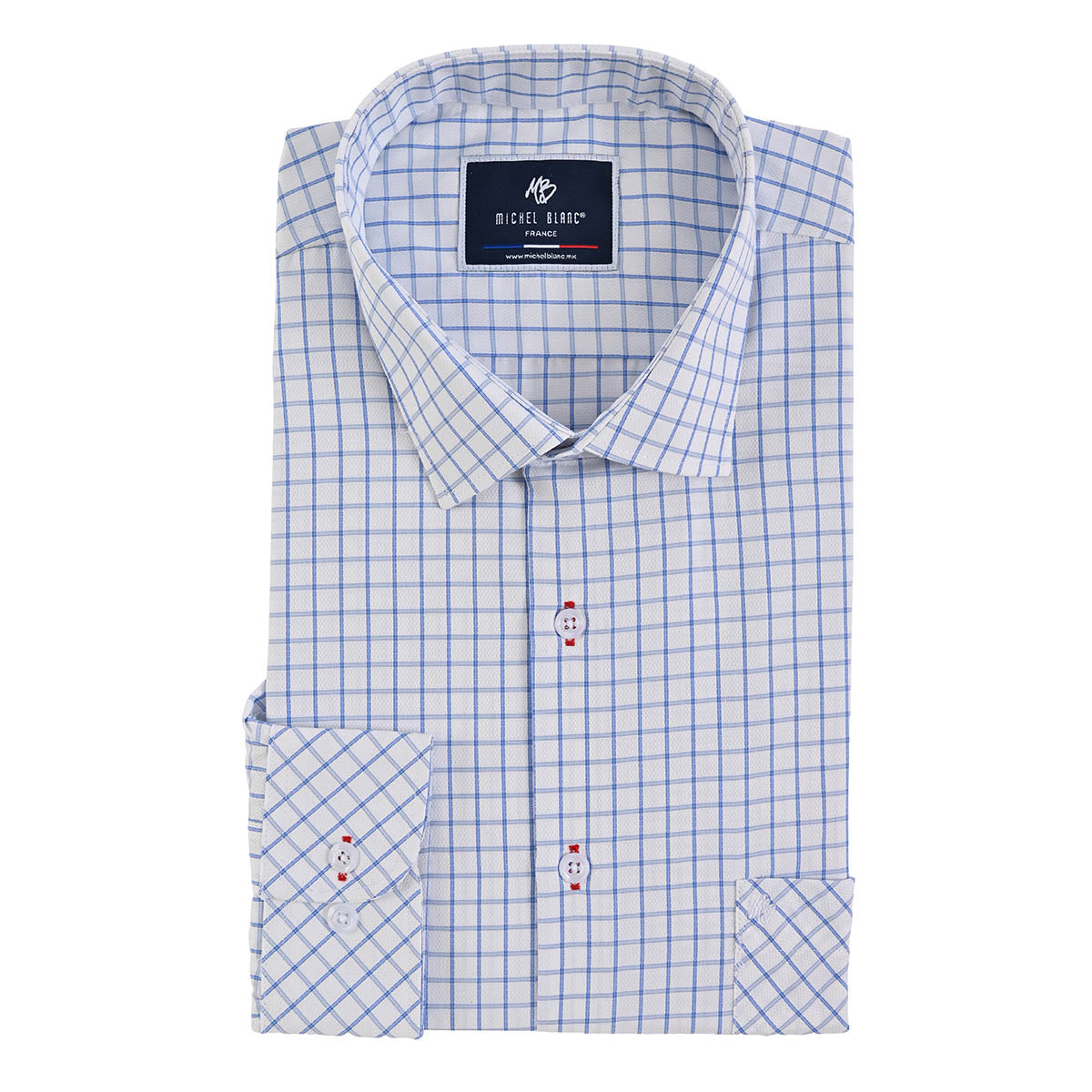 Camisa Blanca Estampado Cuadrícula Azul | Smart Casual