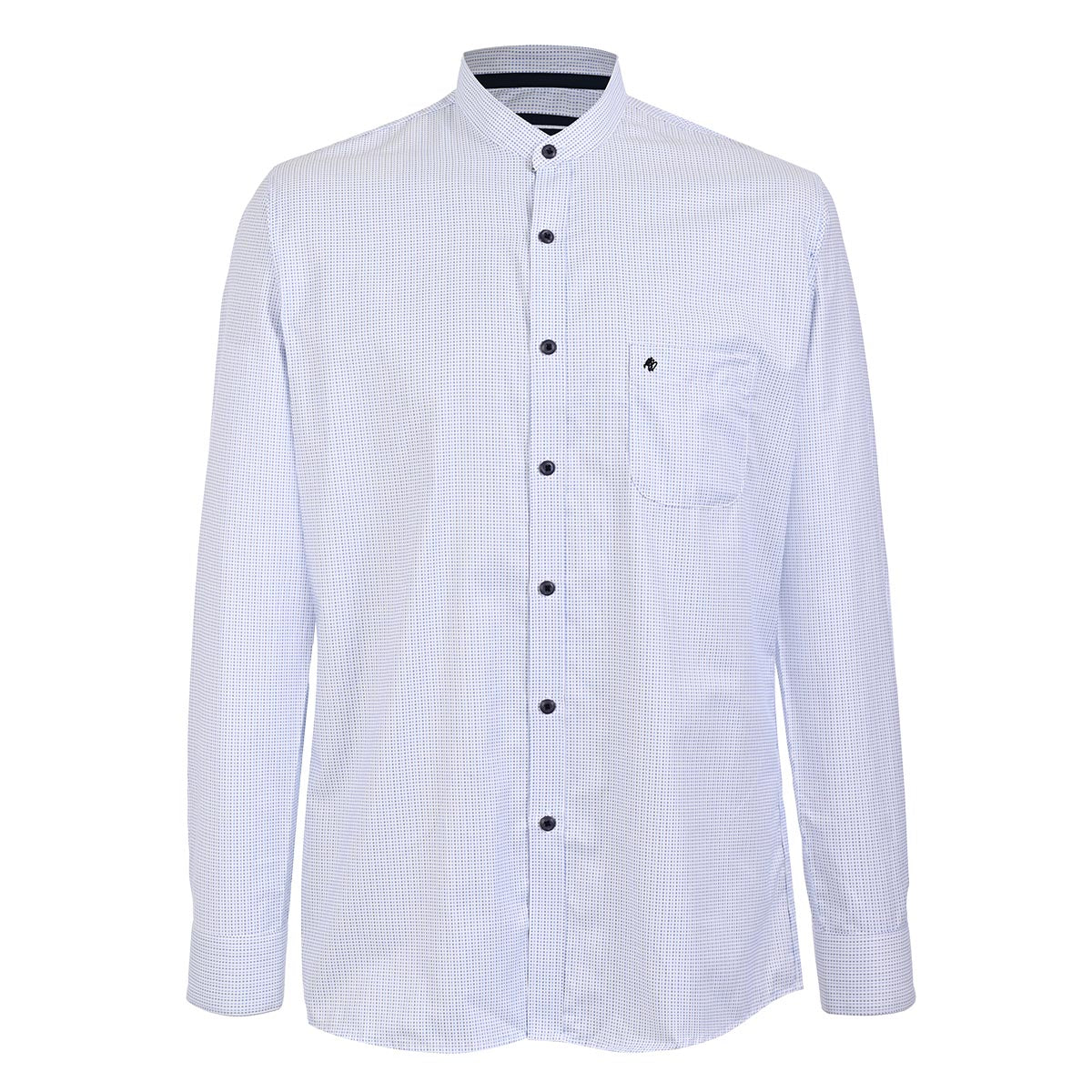 Elegancia Minimalista: Camisa de Cuello Mao en Azul Cielo Texturizado