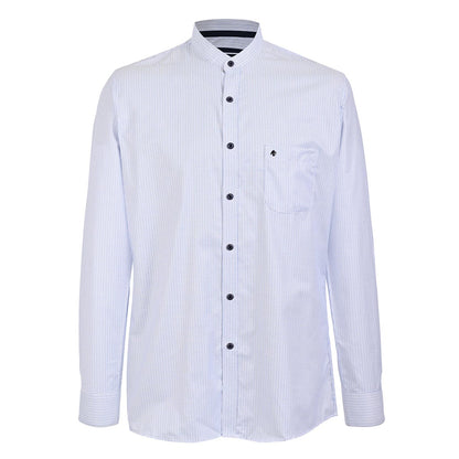 Elegancia Minimalista: Camisa de Cuello Mao en Azul Cielo Texturizado
