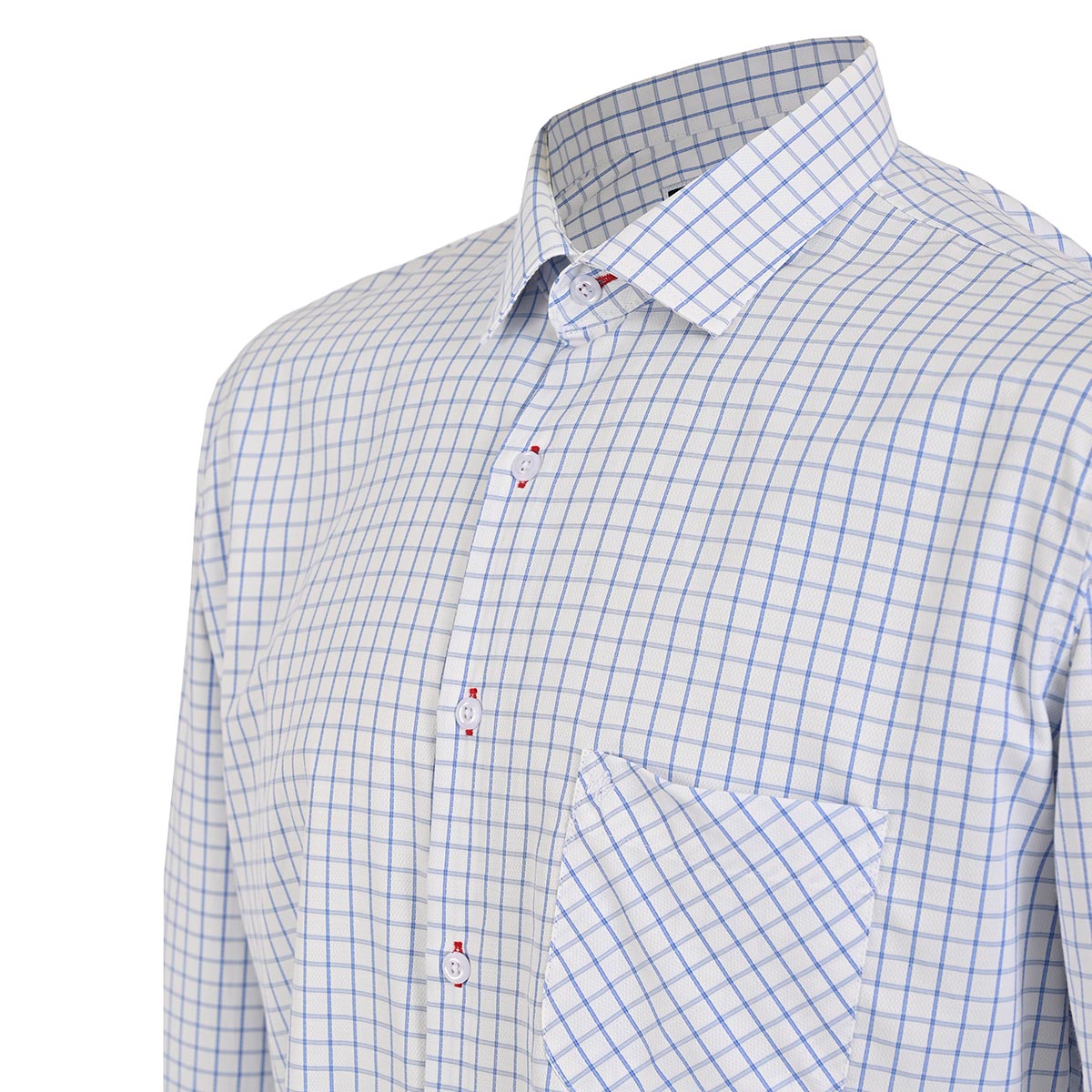 Camisa Blanca Estampado Cuadrícula Azul | Smart Casual