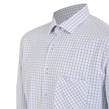 Camisa Blanca Estampado Cuadrícula Azul | Smart Casual