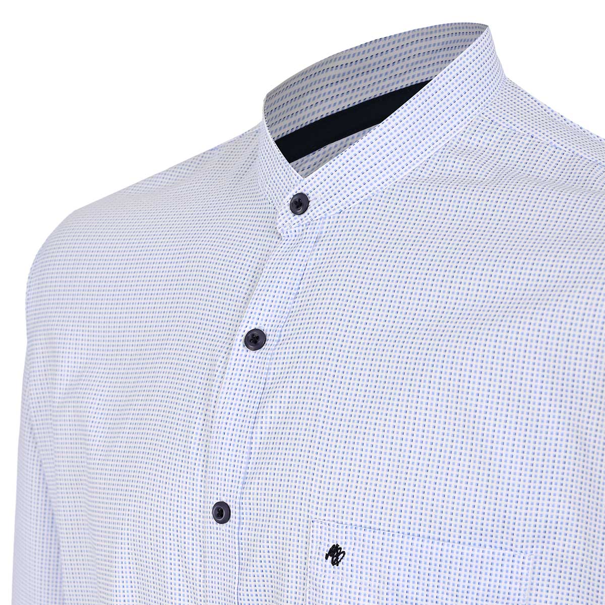Elegancia Minimalista: Camisa de Cuello Mao en Azul Cielo Texturizado