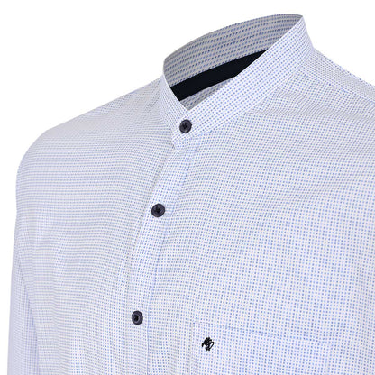 Elegancia Minimalista: Camisa de Cuello Mao en Azul Cielo Texturizado
