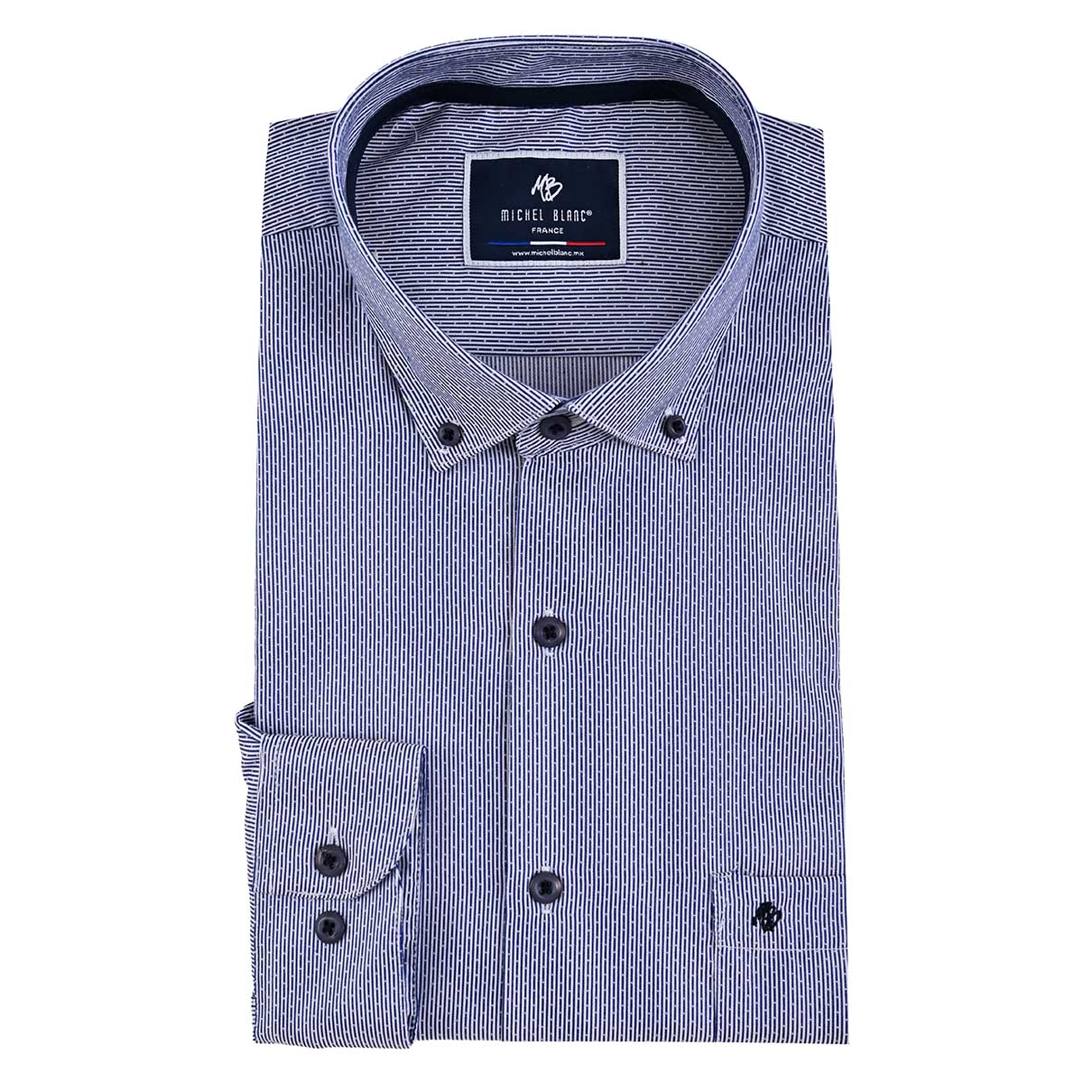 Camisa Azul Marino Texturizada con Cuello Button Down – Classic Fit