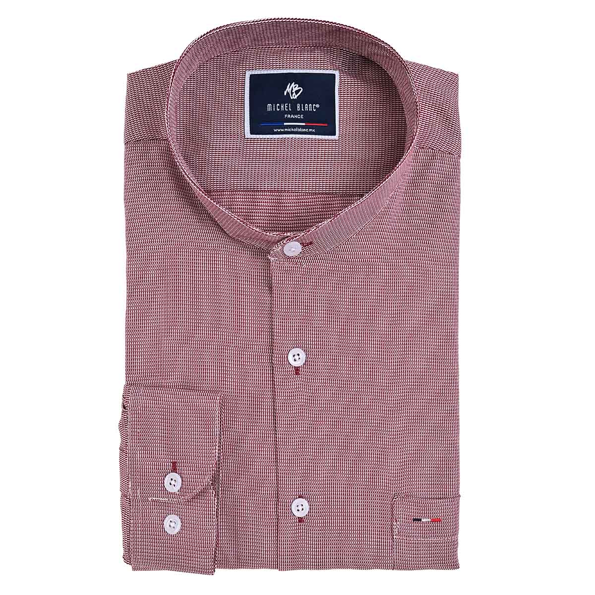 Camisa Smart Casual Vino con Cuello Mao