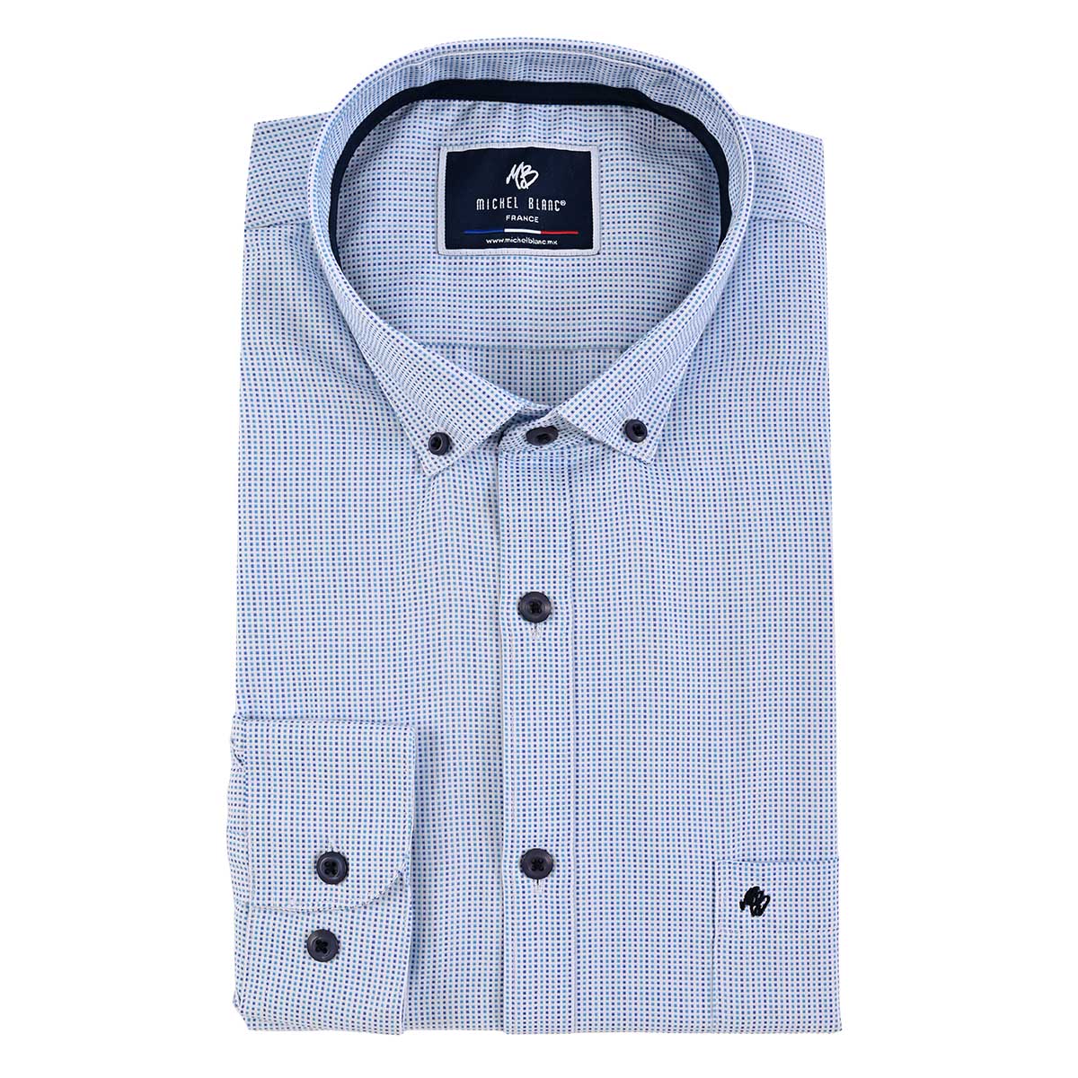 Camisa Azul Cielo Estampado Micro Puntos – Cuello Button-Down