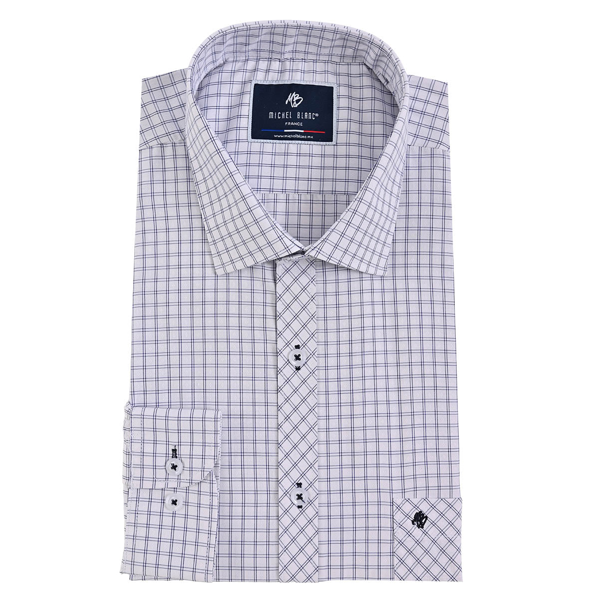 Camisa Casual Cuadro Marino sobre Fondo Blanco para Hombre
