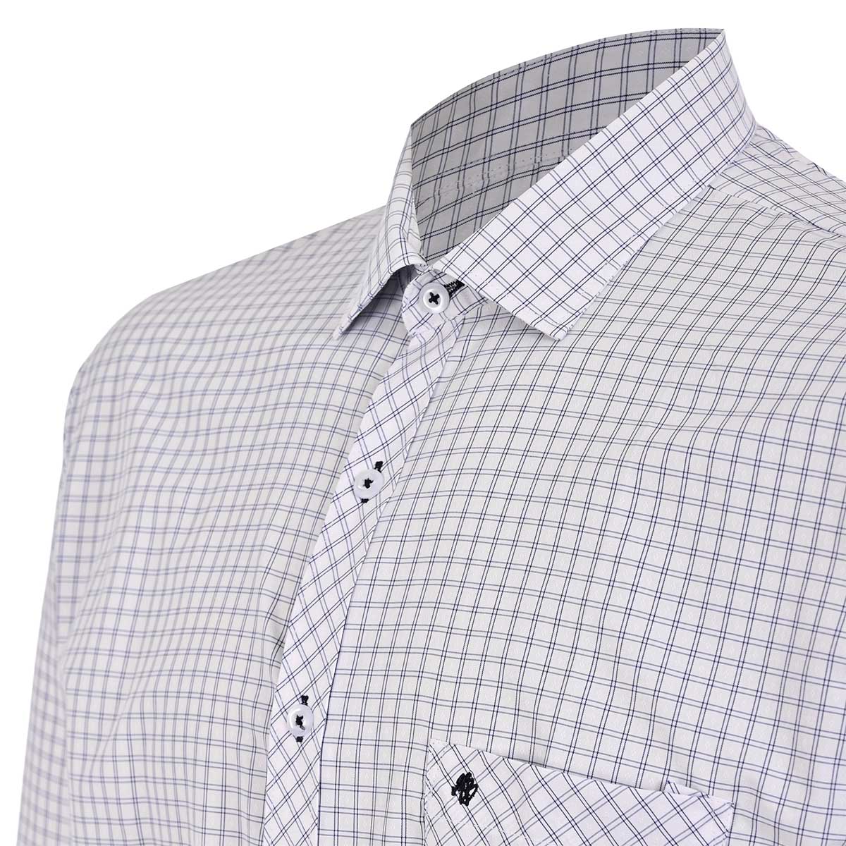 Camisa Casual Cuadro Marino sobre Fondo Blanco para Hombre